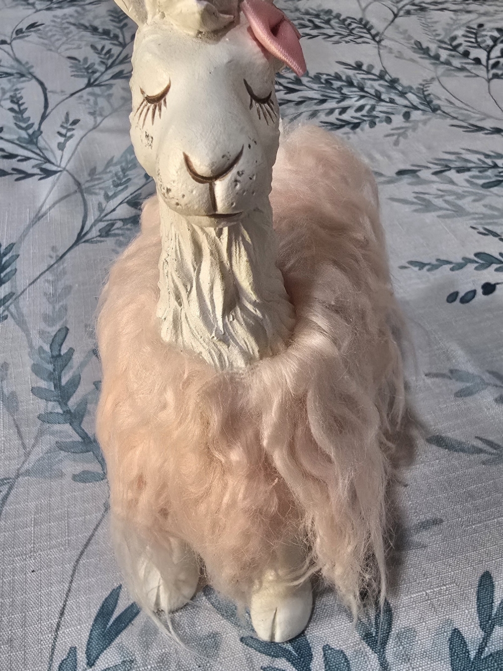 Decorative Pink Llama Figurine with Faux Fur